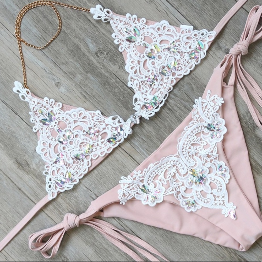 Next to Nude Rhinestone Bikini Set - Picture 2 of 8